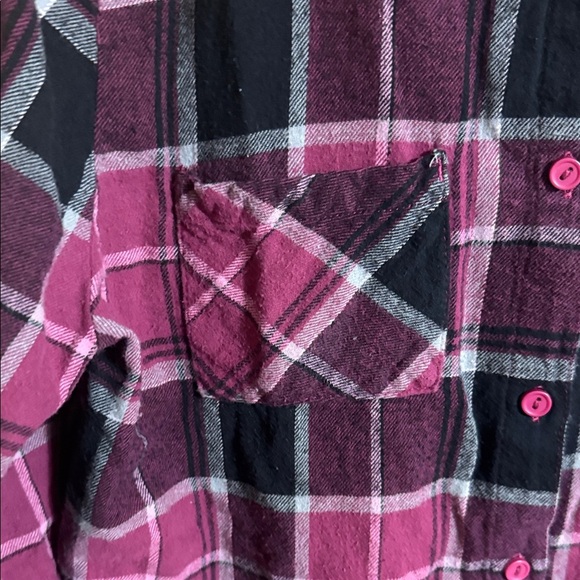 PINK K Plaid Button Down Shirt in Burgundy and Black - Picture 4 of 5